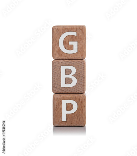 Obraz na płótnie Wooden cubes with the inscription GBP on a white background. w salonie