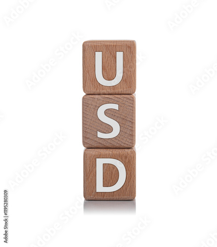 Obraz na płótnie Wooden cubes with the inscription USD on a white background. w salonie