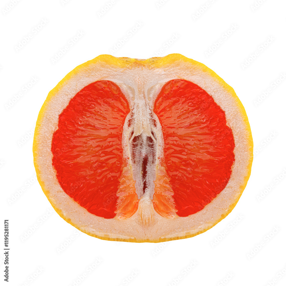 Juicy grapefruit halves on a white background.