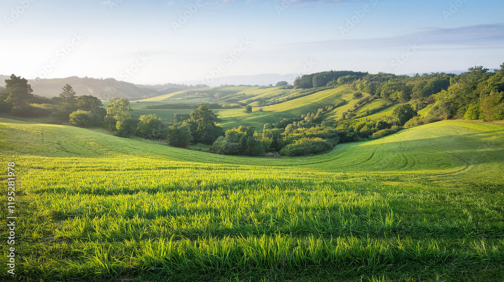 Serene Rolling Hills Landscape Lush Green Meadow Sunny Day Countryside Scenery Serene Rolling Hills Landscape Lush Green Meadow Sunny Day Countryside Scenery