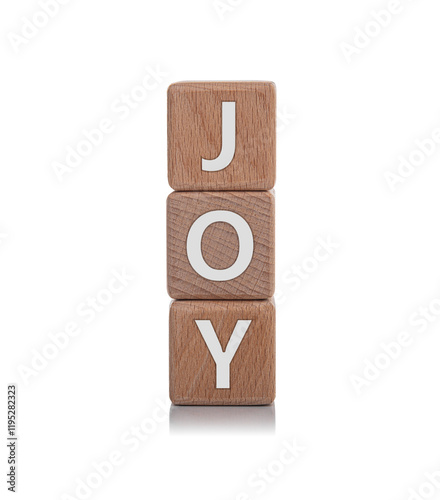 Obraz na płótnie Wooden cubes with the inscription JOY on a white background. w salonie