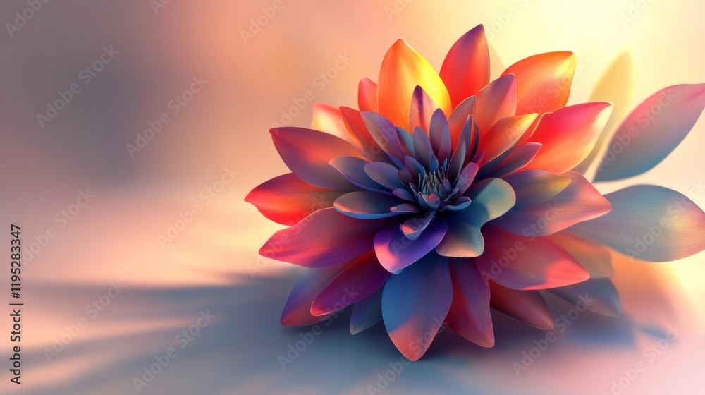 Fototapeta premium A stylized 3D flower tent with vibrant hues, casting soft shadows against a subtle gradient background
