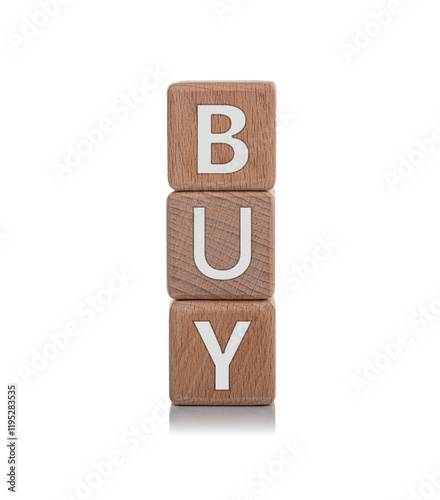 Obraz na płótnie Wooden cubes with the inscription BUY on a white background. w salonie