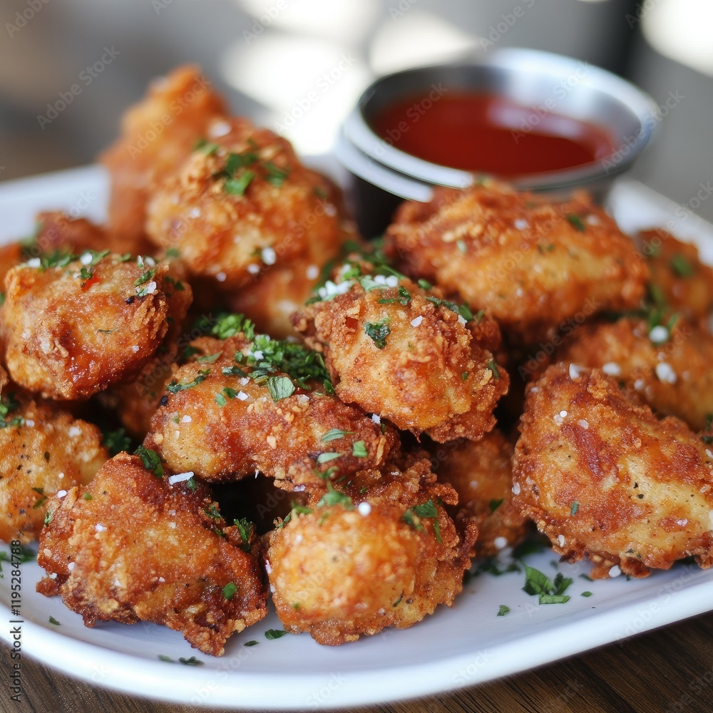 Crispy Fried Chicken Bites with Seasoning and Dipping Sauce Crispy Fried Chicken Bites with Seasoning and Dipping Sauce