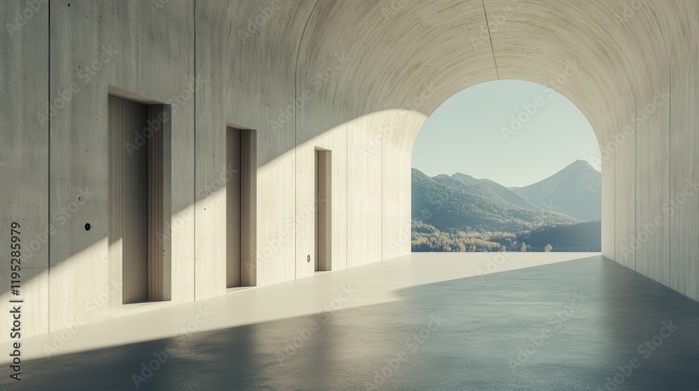 Obraz premium Minimalist corridor overlooking serene mountain landscape