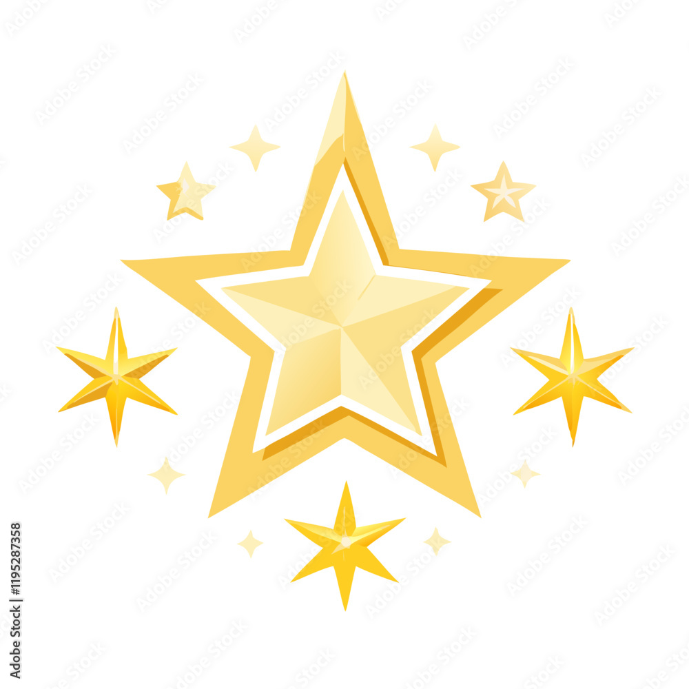 Obraz premium Yellow star with radiant glow and small stars