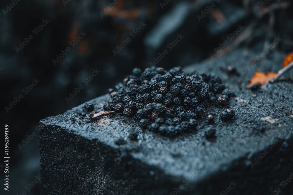 Fototapeta premium Black peppercorns on block in moody setting