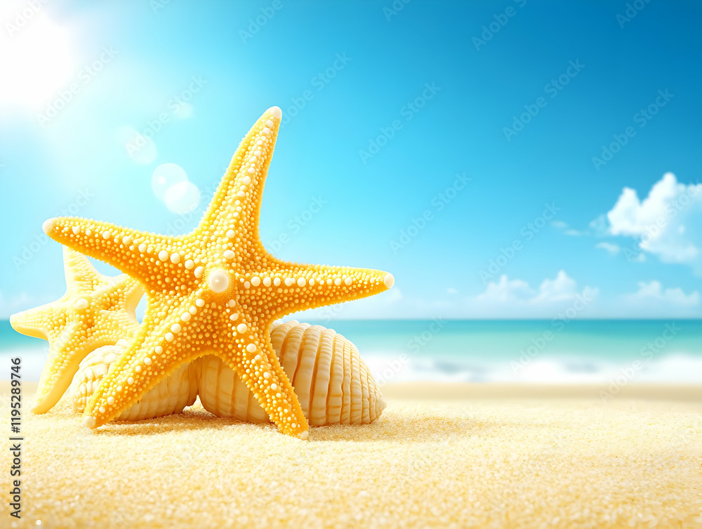 Summer Beach Starfish Seashell Background Illustration Summer Beach Starfish Seashell Background Illustration