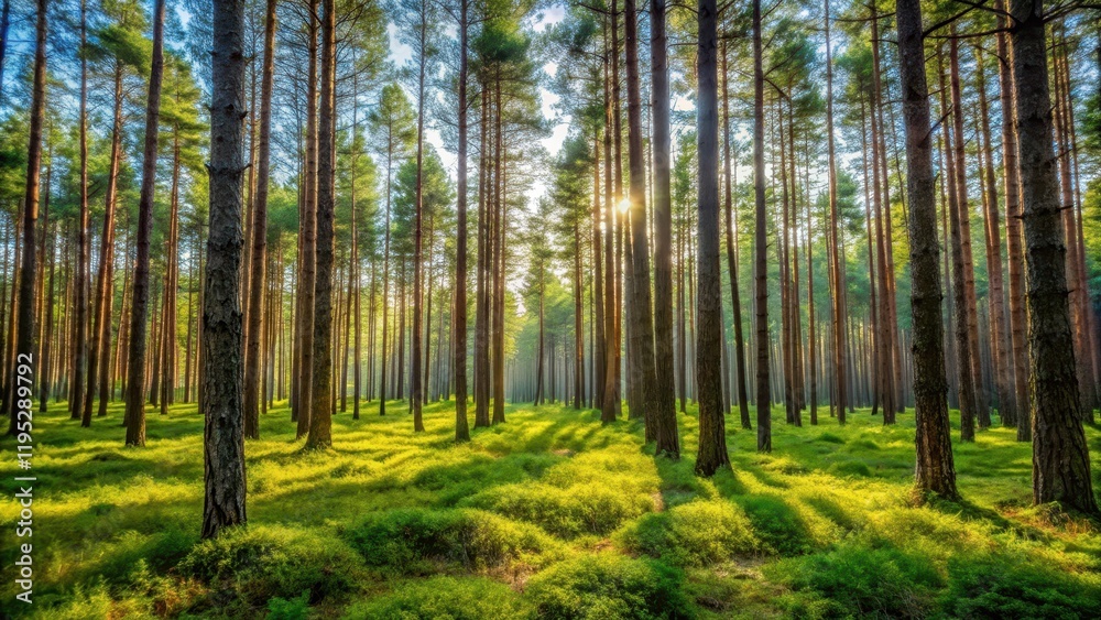 Describing a forest landscape with tall trees and underbrush, trees, woods Describing a forest landscape with tall trees and underbrush, trees, woods