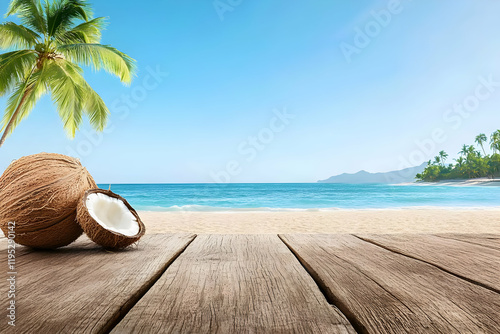 Wallpaper Mural Tropical Beach Coconut Illustration Torontodigital.ca