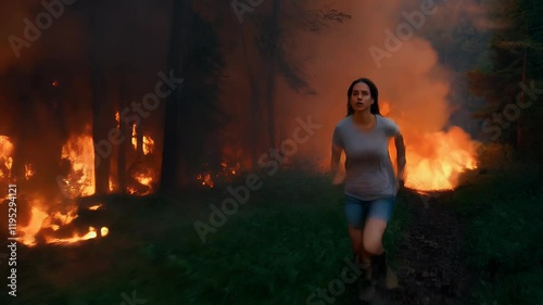 Running through flames in a dramatic escape from a wildfire in a dense forest