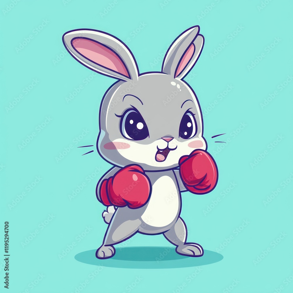 Gray rabbit with red boxing gloves, light background, use for children?s projects Gray rabbit with red boxing gloves, light background, use for children?s projects