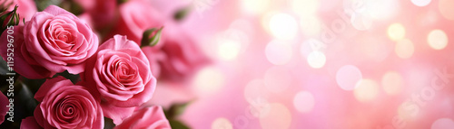 A beautiful arrangement of pink roses with a soft pink background, perfect for celebrations.