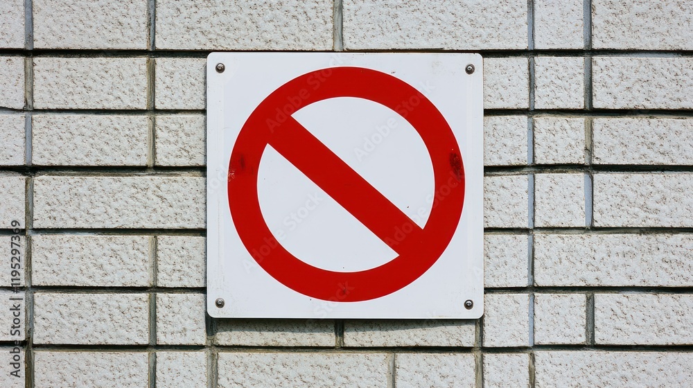 Prohibition Sign on Brick Wall: A Red Circle with a Diagonal Line, Representing a Universal Symbol of Restriction and Limitation Prohibition Sign on Brick Wall: A Red Circle with a Diagonal Line, Representing a Universal Symbol of Restriction and Limitation