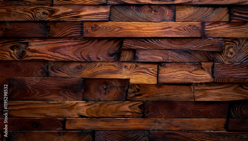 Seamless Rustic Wooden Plank Texture Background Featuring Rich, Dark, and Warm Earthy Tones with Prominent Grain Patterns, Natural Knots, and Variations in Wooden Shades for Interior Design, 