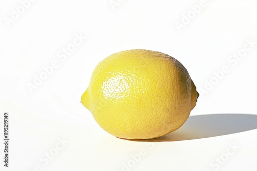 A ripe, yellow lemon with a slight shadow, isolated on a white background.