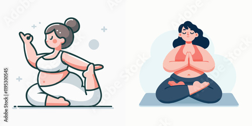 Fat Teen Yoga Vector Set