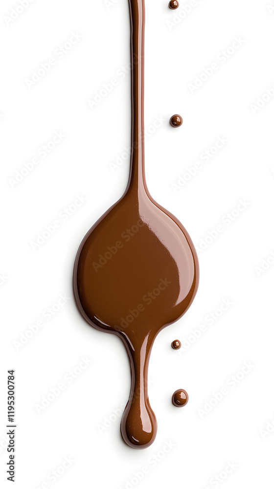 Melted chocolate dripping and flowing down from the top, isolated on white background Melted chocolate dripping and flowing down from the top, isolated on white background