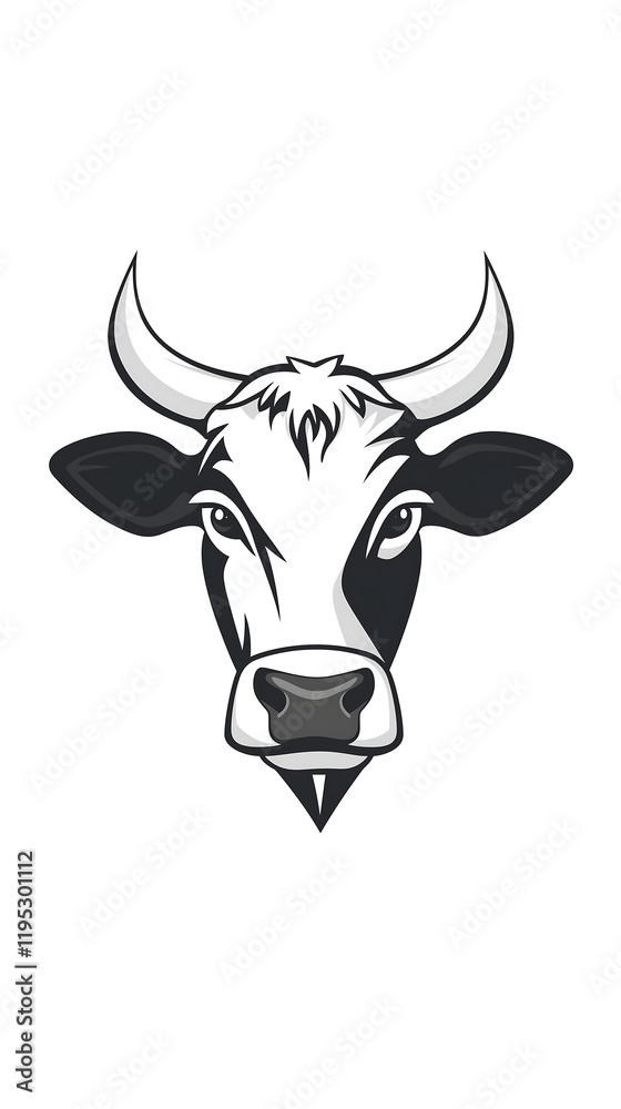 stylized grayscale illustration of a cows head featuring prominent horns and a detailed face The cows markings are clearly defined Simple yet striking stylized grayscale illustration of a cows head featuring prominent horns and a detailed face The cows markings are clearly defined Simple yet striking