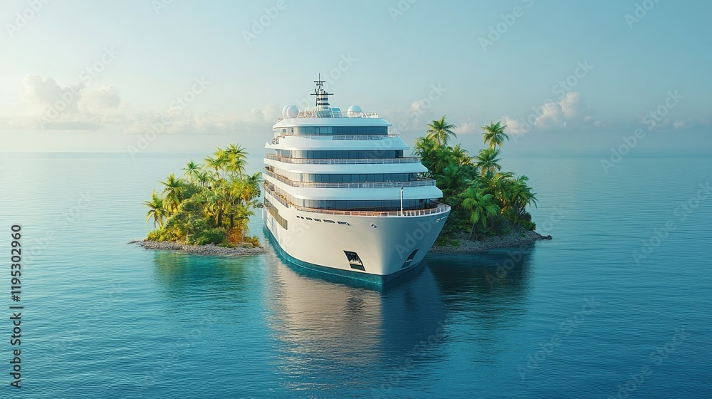 Naklejka premium Luxury Yacht Docked at a Tropical Island Paradise