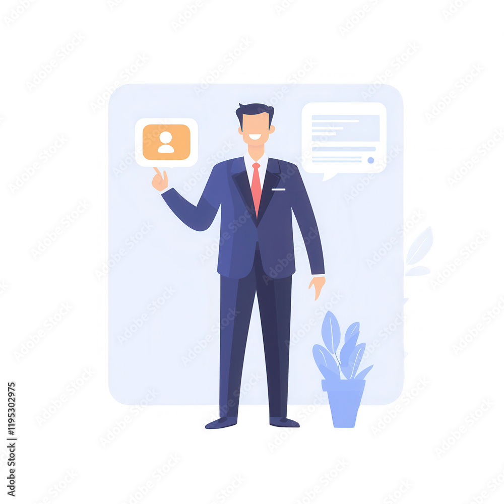 A professional man presenting a digital profile card in a modern office setting., isolated on a transparent background. A professional man presenting a digital profile card in a modern office setting., isolated on a transparent background.