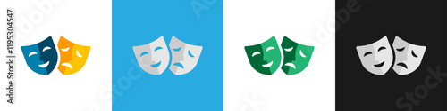 Comedy and Tragedy Masks, Comic and Tragic Vector Icon for Theater or Carnival, Masquerade Mask