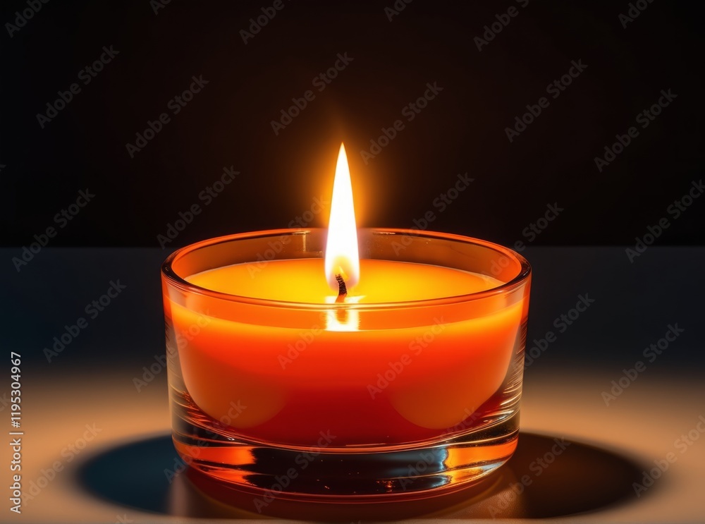 Flickering orange candle illuminates a dark space, creating a warm and calming atmosphere Flickering orange candle illuminates a dark space, creating a warm and calming atmosphere