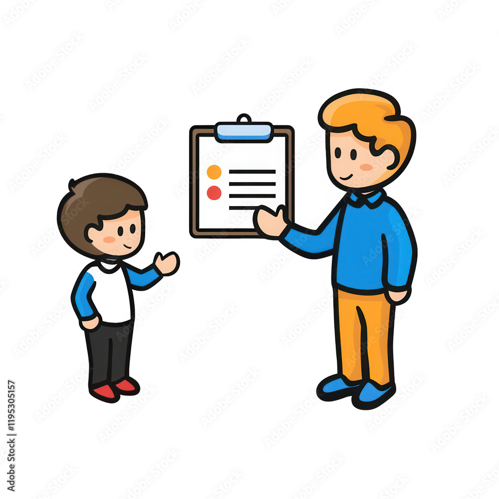 A teacher explaining a checklist to a student in a classroom setting., isolated on a transparent background. A teacher explaining a checklist to a student in a classroom setting., isolated on a transparent background.