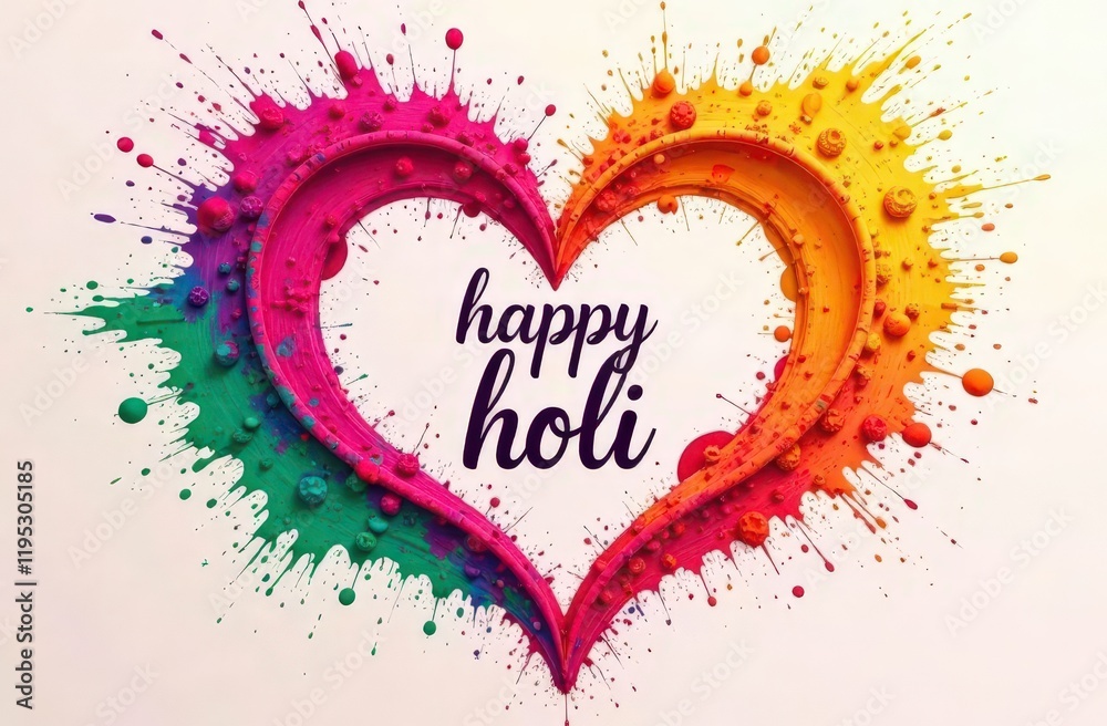Obraz premium Holi Gift Card Mockup with Heart-Shaped Powder Swirls