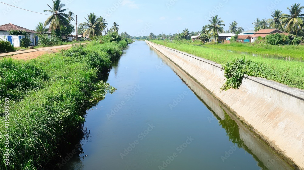 Tranquil Canal in Lush Tropical Landscape Tranquil Canal in Lush Tropical Landscape