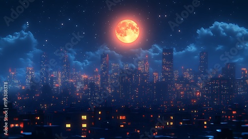 Night Cityscape Illuminated Under a Blood Moon photo