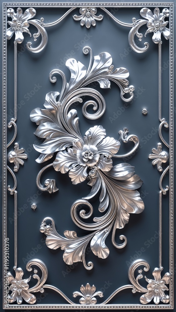 Elegant silver swirl accents in silver swirl border frame pattern background Elegant silver swirl accents in silver swirl border frame pattern background