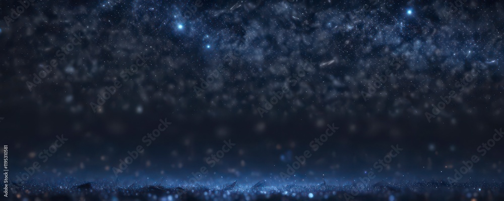 Naklejka premium Night Sky with Sparkling Glitter Bokeh Dark Blue Frame, evening scene, magical atmosphere, dark room