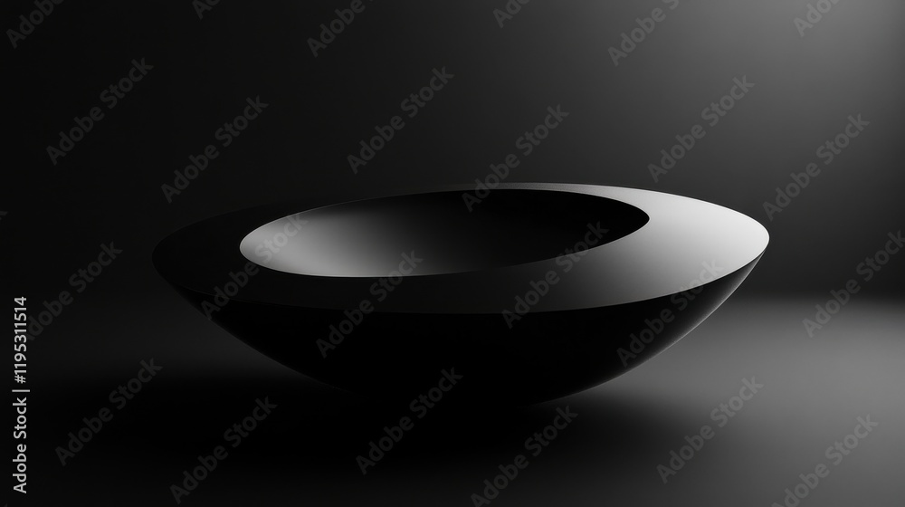 Elegant abstract black bowl on a charcoal black background showcasing minimalist design