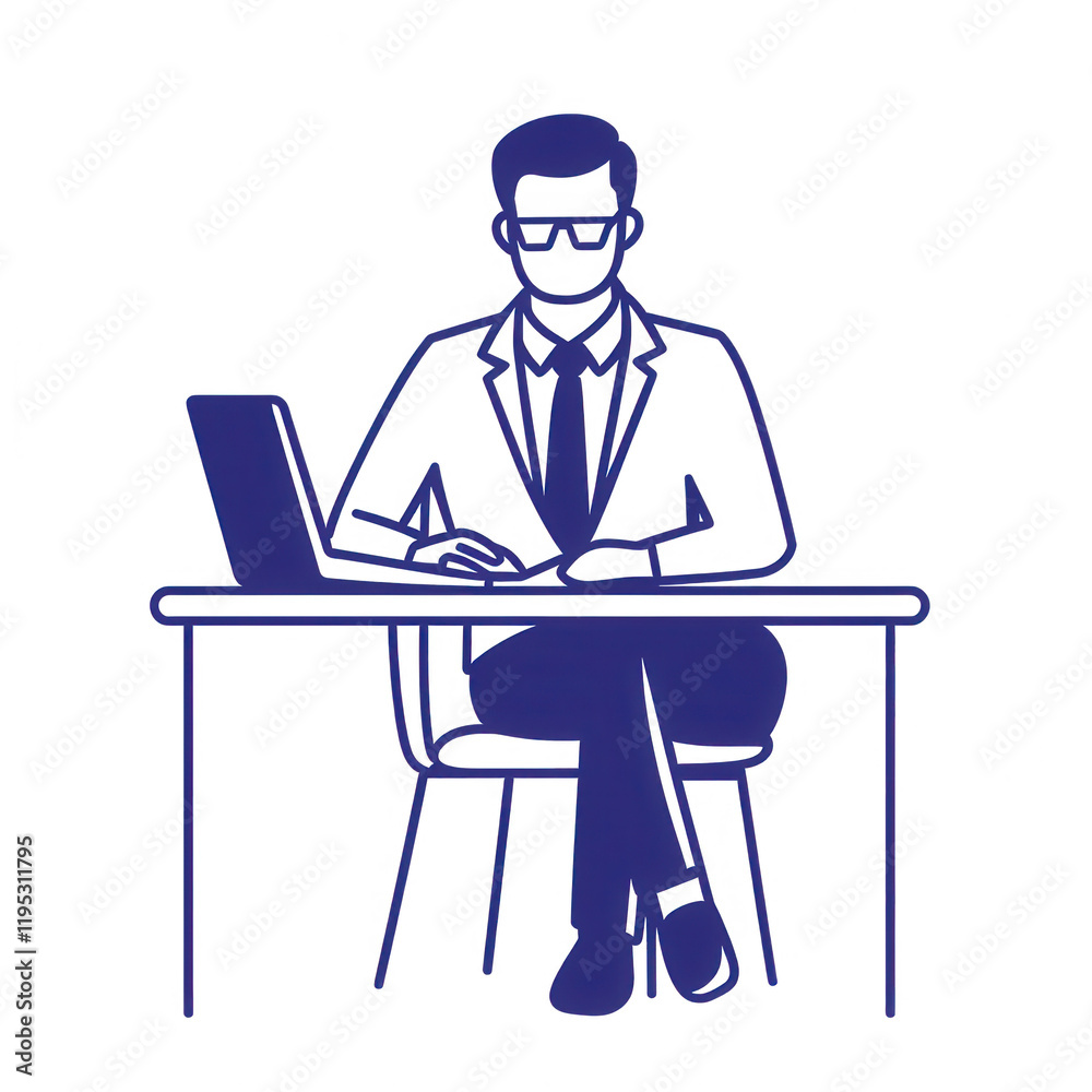 Professional man working on laptop at desk, focused and productive in office environment., isolated on a transparent background. Professional man working on laptop at desk, focused and productive in office environment., isolated on a transparent background.