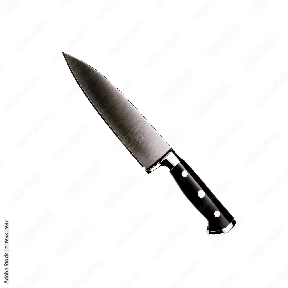 Sleek Modern Chef's Knife with Black Handle Isolated on Transparent Background Sleek Modern Chef's Knife with Black Handle Isolated on Transparent Background