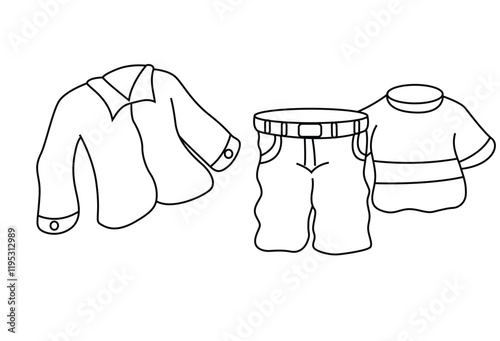 Cute cartoon hand drawn vector kids clothes coloring page.