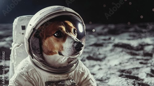 4k video of a dog astronaut on the Moon.