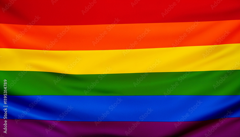 A vibrant rainbow flag waves proudly displaying LGBTQ+ pride. A vibrant rainbow flag waves proudly displaying LGBTQ+ pride.