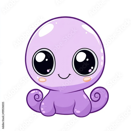 Lilac octopus on plain backdrop. Can be used for children's media or web designs