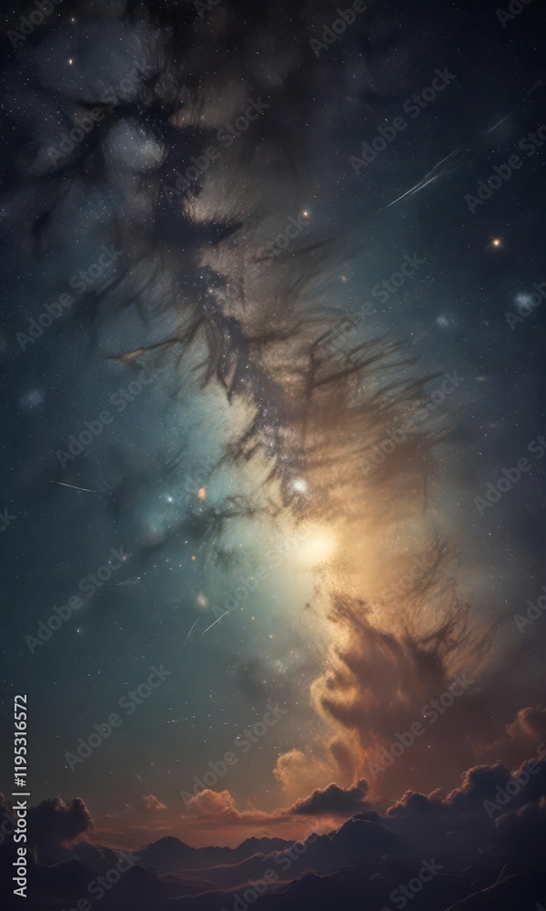 Fototapeta premium Retro styled starry night sky on old paper background with subtle texture and warm glow, paper background, starry night sky,