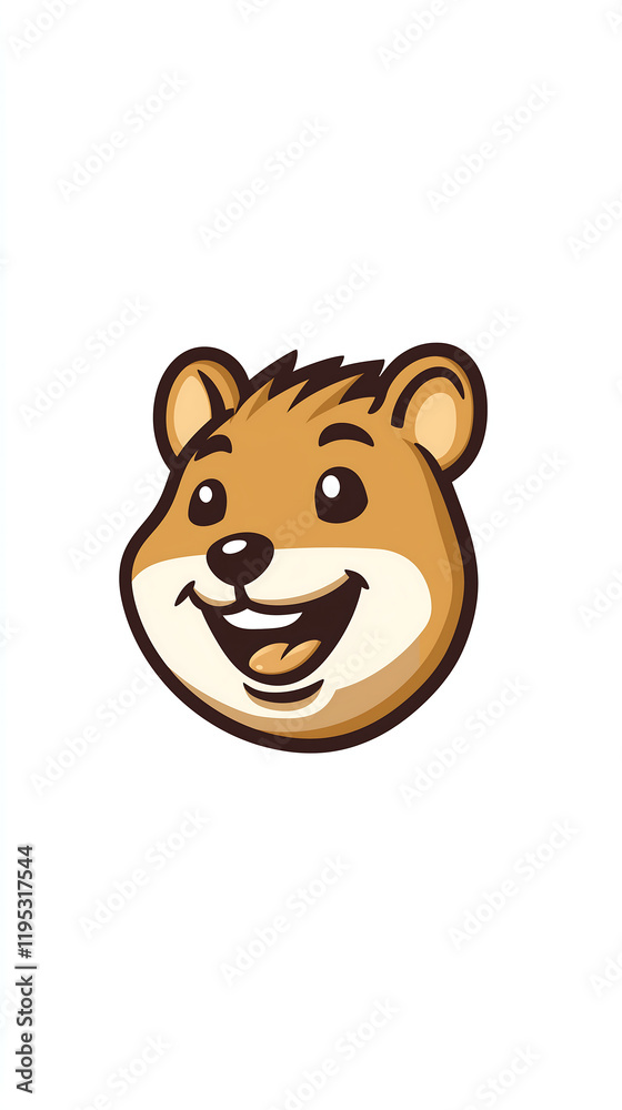 cheerful cartoon hamster face brown fur big smile simple design suitable for logo or mascot White background Cute and friendly expression cheerful cartoon hamster face brown fur big smile simple design suitable for logo or mascot White background Cute and friendly expression