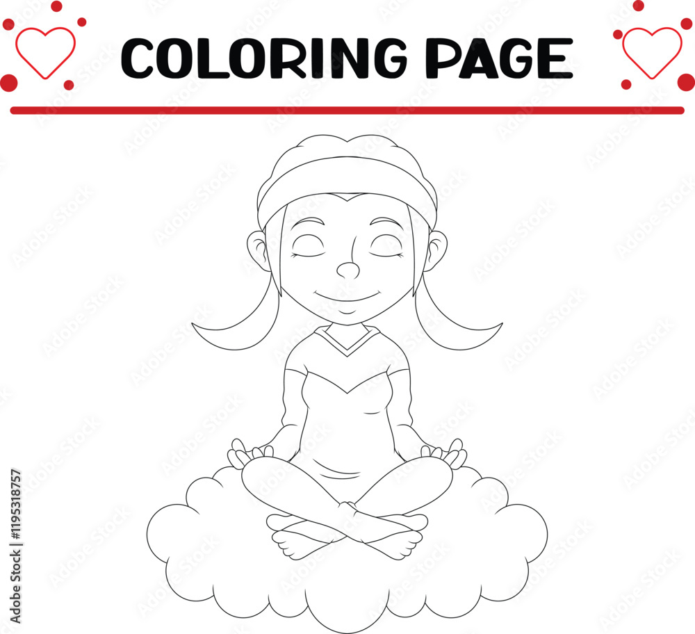 Obraz premium young girl is doing yoga coloring page for kids