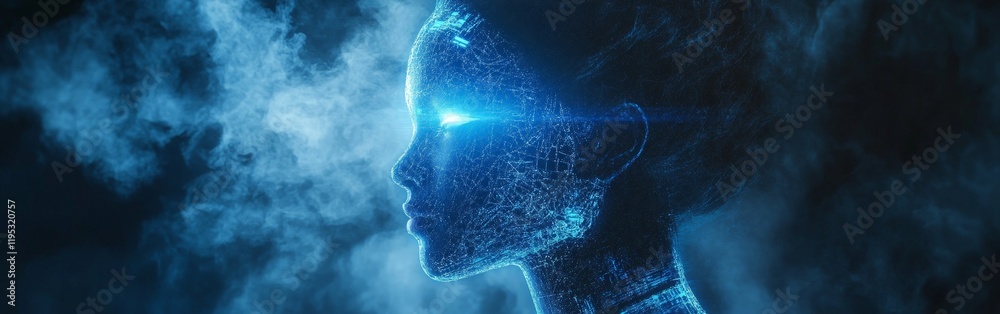 Obraz premium A high-tech digital silhouette representing artificial intelligence, perfect for technology, innovation, and futuristic themes.