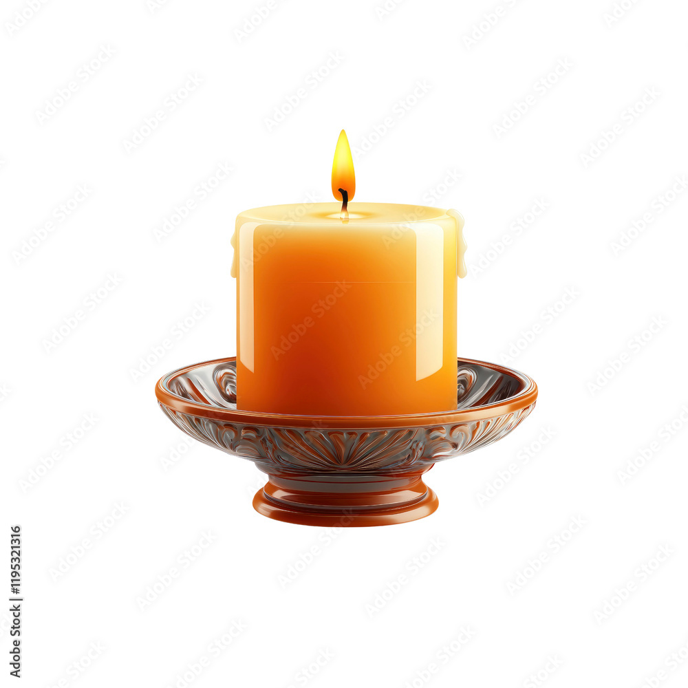 Lit Candle on Ornate Candle Holder Lit Candle on Ornate Candle Holder