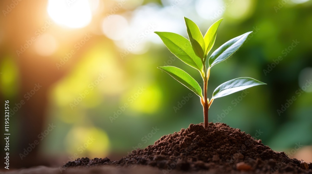 New life emerges from rich soil during a serene morning sunlight New life emerges from rich soil during a serene morning sunlight