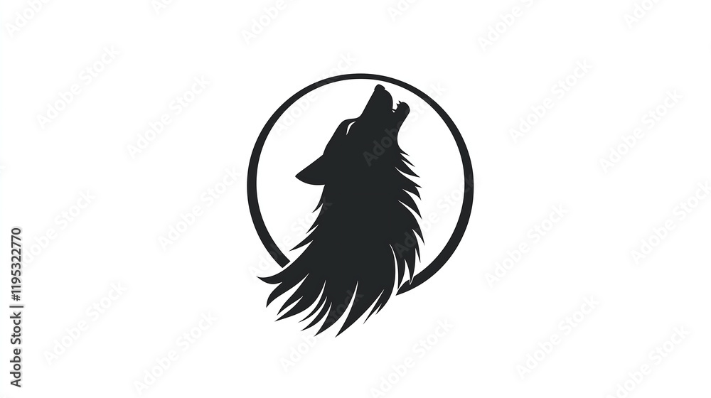 Fototapeta premium minimalist black and white vector logo featuring a wolfs head howling at the moon encircled within a simple circular frame Clean lines symbolic powerful