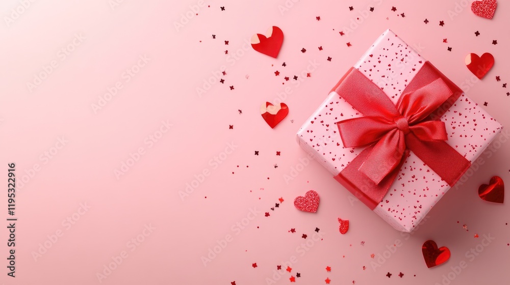 Obraz premium Presented in a gift box, with a red ribbon and confetti