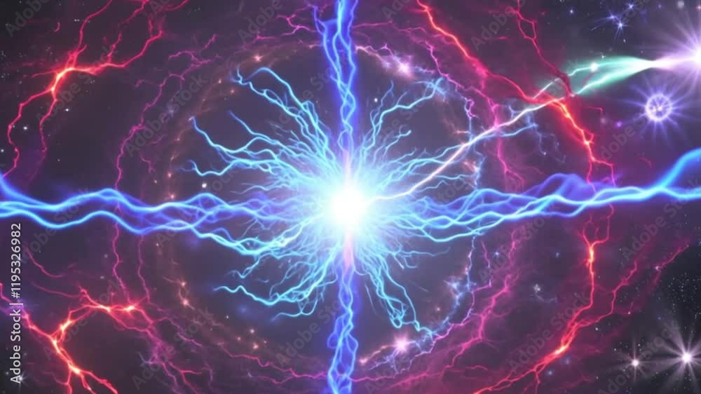 custom made wallpaper toronto digitalCosmic Explosion and Energy Burst – Swirling Nebula with Electric Blue and Red Tendrils, Stellar Fusion, and High-Energy Particles in Deep Space.