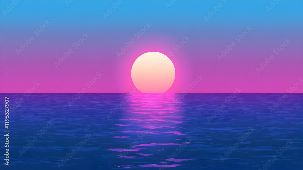 Synthwave Sunset Ocean Illustration Synthwave Sunset Ocean Illustration